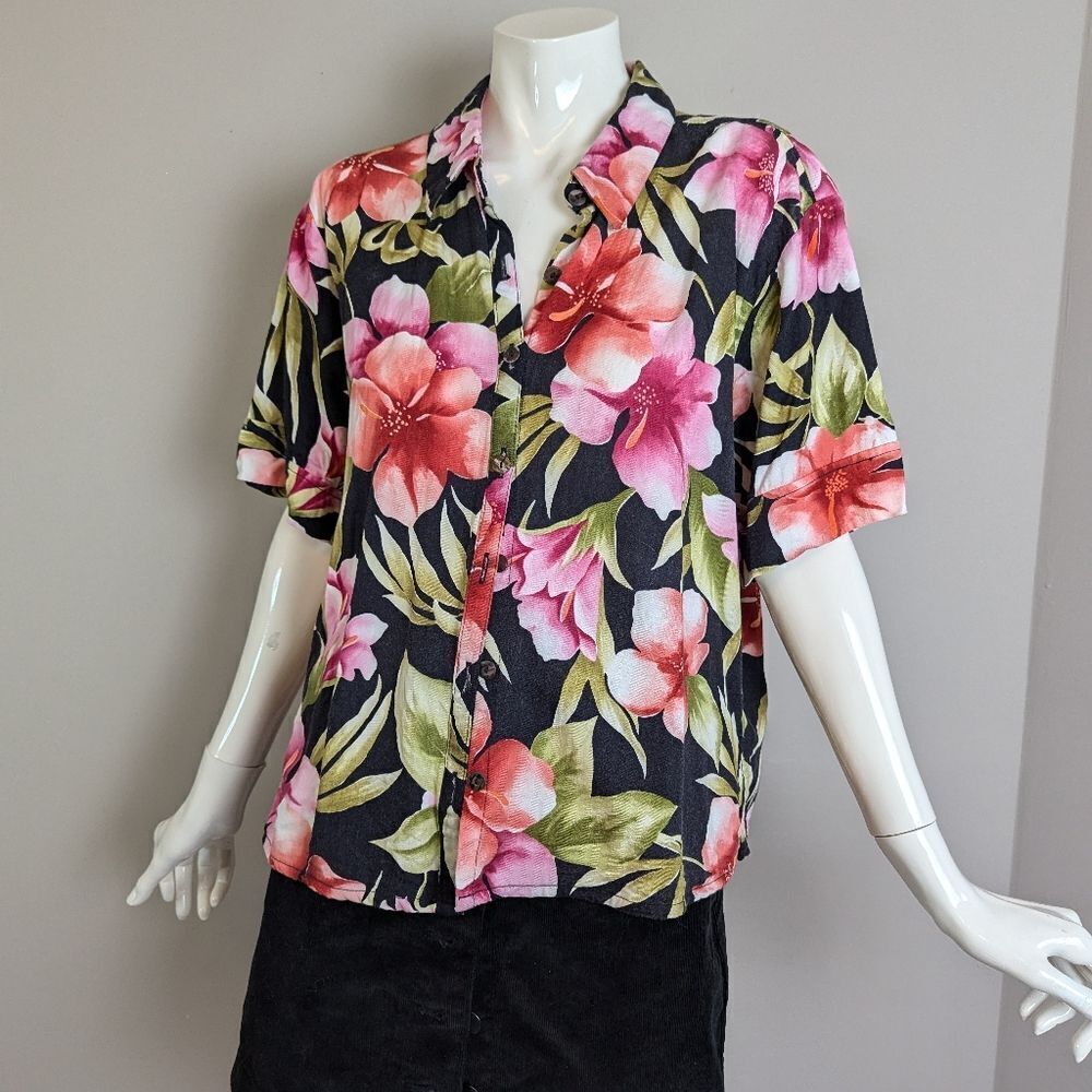 Caribbean Joe Floral Hawaiian Shirt – Tropical Button-Up – XL Short Sleeve